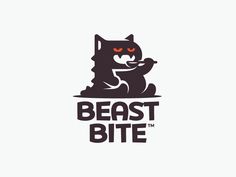 the beast bite logo is black and white with an angry cat on it's chest