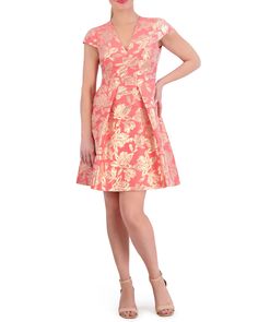 Vince Camuto-Floral Jacquard Pleated Fit-and-Flare Dress - Put a shiny spin on your look with the metallic floral pattern on this jacquard dress. Styled with a V neckline and cap sleeves, the dress is punctuated by a pretty, pleated skirt. Its cut with a fit-and-flare silhouette. Wear it with a pair of kitten heels for an on-trend spring look. Fabulous Clothes, Floral Jacquard, Jacquard Dress, Weekend Style, Pink Mini Dresses, Fit And Flare Dress, Fit Flare Dress, Fit & Flare, Vince Camuto