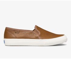 Women - Double Decker Leather Slip On Sneaker - Double Decker | Keds Leather Keds Outfit, Casual Slip On Shoes Women, Brown Swift Leather Casual Slip-ons, Casual Slip-on Sneakers With Gum Sole, Casual Swift Leather Slip-ons With Round Toe, Casual Brown Swift Leather Slip-ons, Casual Slip-ons With White Gum Sole, Casual Low-top Slip-ons With Gum Sole, Casual Slip-ons With Leather Footbed