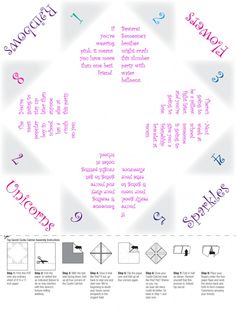 the diagram shows how to make an origami star with words and numbers on it