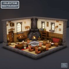 Minecraft Valentines Restaurant Interior - Download my builds on Patreon Minecraft Armor Display Room, Minecraft Vanilla Furniture, Minecraft Treasure Room Ideas, Restaurant In Minecraft, Minecraft Shop Interior Design, Minecraft Workshop Design, Minecraft Restaurant Ideas Interior, Minecraft Brewery Room, Minecraft Pub Interior