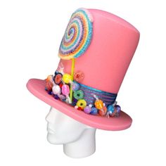 This Candy World Hat will definitely make you stand out at your next Party, Hora Loca, Wedding, Corporate Event, Birthday, Quinceanera, or Halloween Party! It can be used as a wedding hats, top hats, photo booth props, or a party favor. Fun Brimmed Costume Hats For Parties, Novelty Brimmed Costume Accessories For Party, Halloween Party Felt Hat, Fun Wide Brim Party Costume Hats And Headpieces, Fun Wide Brim Costume Hats And Headpieces For Party, Fun Costume Hats For Birthday, Pink Fun Costume Hats For Party, Pink Fun Costume Hats And Headpieces For Party, Pink Adjustable Mini Hat For Costume Party