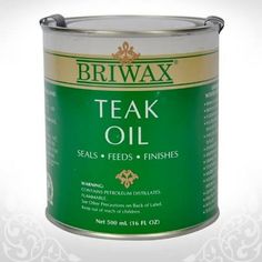 a can of teak oil on a white background