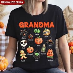 Grandma Little Monster Spooky Halloween Shirt Personalized Shirt Personalized Grandma, Leather Passport Cover, Little Monsters, Elegant Shirt, 3d T Shirts, Personalized Shirts, Spooky Halloween, Halloween Gifts, Halloween Shirt