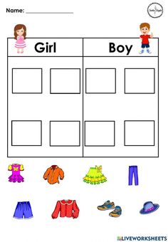 a worksheet for children to learn how to write the name girl and boy