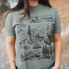 National Forest Unisex Tee - Moss - The Montana Scene Granola Girl, Laid Back Style, National Forest, Shirt Ideas, The National, Original Design, This Summer, Original Designs, Design Inspiration