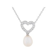 Simple, yet elegant, this freshwater cultured pearl heart pendant lends a sweet touch to your ensembles. Simple, yet elegant, this freshwater cultured pearl heart pendant lends a sweet touch to your ensembles. Pendant size: 1.1"L x 0.25"W Chain length: 17 in. Chain type: rope Metal: sterling silver Plating: rhodium Finish: polished Packaging: boxedCULTURED PEARL DETAILS Type: freshwater Size: 7.5 mm - 8 mm Shape: drop Color: white Gemstones may have been treated to enhance their appearance. Spec White Gemstones, Pearl Details, Pearl Heart, Chain Lengths, Chain Length, Heart Pendant, Fresh Water, Color White, Plating