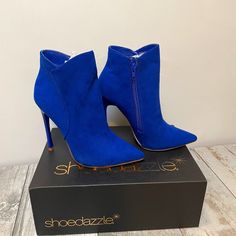 These Show Stopping Booties Can Make A Simple Outfit Pop! They’re Versatile Enough To Be Dressed Up Or Down. The Boots Are Made Of Cobalt Blue Faux Suede, With A Shinny Matching Heal. Boots Have Never Been Worn. They Were Purchased From Just Fab, With An Original Price Of $49.00. Size 5.5 With A 4” Inch Heal. Heal Boots, Just Fab Boots, Black Combat Boots, Buckle Ankle Boots, Just Fab Shoes, Blue Boots, Faux Leather Boots, Winter Ankle Boots, Block Heel Ankle Boots