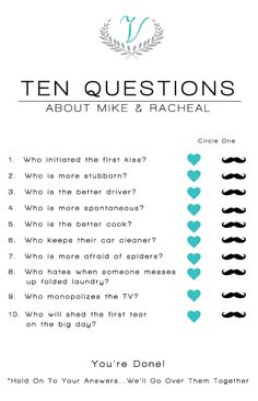 the ten questions about mike and rachel are shown in this printable question sheet for kids