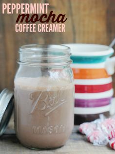 peppermint mocha coffee creamer in a mason jar