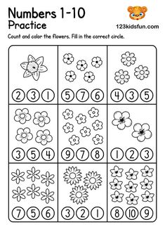 numbers 1 to 10 worksheet with flowers