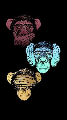 three monkeys with their hands on their faces, one is wearing glasses and the other has his