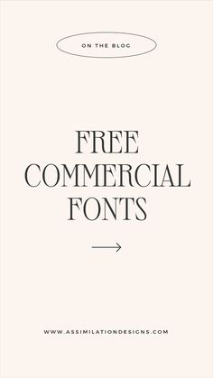 the text free commercial font is displayed in black and white, with an arrow pointing to it