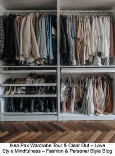 a closet filled with lots of clothes and shoes