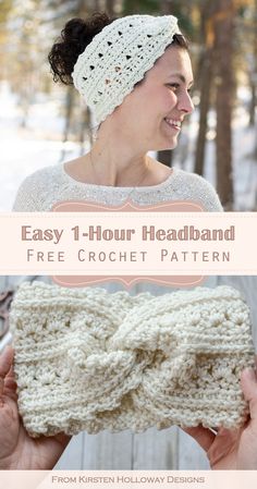 the easy crochet headband is made with two different types of yarns