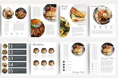 a brochure is shown with different food items in the center and on the bottom