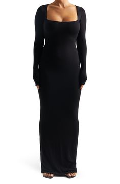 A square neckline accentuates the fitted bodice of this sleek, contemporary dress fashioned from stretchy knit fabric. Square neck Long sleeves Lined 95% viscose, 5% spandex Hand wash, line dry Imported Square Neck Midi Dress Long Sleeve, Square Neck Long Sleeve Prom Dress, Long Sleeve Square Neck Dress, Black Dress Long Sleeve, Contemporary Dress, Full Sleeves Dress, Quinceanera Dresses Blue, Fall 23, Cottagecore Outfits