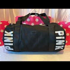 This Victorias Secret Pink Canvas Duffle Is Adorable!! This Style It’s So Hard To Find! Casual Black Travel Bag For The Weekend, Casual Black Travel Bag For Weekend, Black Large Capacity Duffle Bag For Weekend, Large Capacity Black Duffle Bag For Weekend, Casual Pink Duffle Bag For Weekend, Black Weekend Travel Bag, Weekend Black Large Capacity Duffle Bag, Weekend Large Capacity Black Duffle Bag, Victoria's Secret Black School Bag