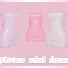 three women's dresses in different colors and sizes on a pink background with the words dead unicorn written below them