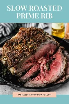 slow roasted prime rib on a plate with herbs