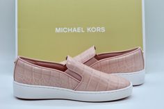 Hi, MICHAEL KORS Keaton Slip On Embossed Croc Shoes Women's Smokey Rose Sneakers NEW.  Item Shipped USPS Priority Mail. All Items ships within 24 hours or same Day of cleared payment.  “BUY IT NOW” Payments are DUE Immediately.    TERMS OF SALE and FEEDBACK:  Once you receive your purchase and you are satisfied with Your purchase, please take a moment to leave a positive feedback.  If for some reason, you are Not happy with your purchase due to the item being GROSSLY MISREPRESENTED, PLEASE CONTA Michael Kors Pink Round Toe Sneakers, Michael Kors Pink Low-top Sneakers, Michael Kors Low-top Sneakers With Rubber Sole, Michael Kors Slip-on Sneakers With Cushioned Footbed, Michael Kors Pink Bag With Gold-tone Hardware, Crocs Shoes, Slip On Sneaker, Athletic Shoes, Slip On