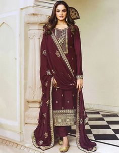 Ethereal elegance😇 Wine Dola Silk Pant Salwar Suit Browse the Colletion: https://bit.ly/3T37pwT Use code : Salwarkameezqalb20 for big discount #arabicattire #trending #salwaarkameez #buynow #onlineshopping #discount #dress #dressforsale #discounted #heavy #beautifuldresses #anarkali #pantstyle #latest Designer Lehnga Choli, Salwar Suit Design, Mirror Work Lehenga, Silk Pant, Indian Salwar Kameez, Georgette Tops, Silk Bottoms, Designer Salwar Suits, Designer Lehenga Choli