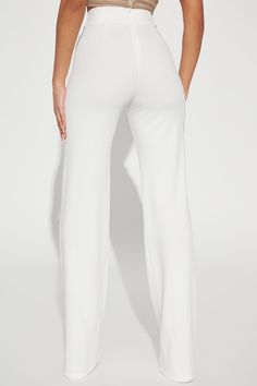 Available In White. Tall: 36" Inseam High Waist Back Zipper Wide Leg Flare Pant Stretch Pleated 95% Polyester 5% Spandex Imported | Tall Victoria High Waisted Dress Pants in White size 2X by Fashion Nova White Straight Elastane Pants, Spring White Wide Leg Elastane Pants, White Elastane Lounge Pants, White Elastane Pants For Loungewear, White Elastane Pants With 4-way Stretch, Elegant Stretch Loungewear Bottoms, White High Waisted Pants, High Waisted Dress, White Dress Pants