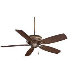 a ceiling fan with wooden blades on it