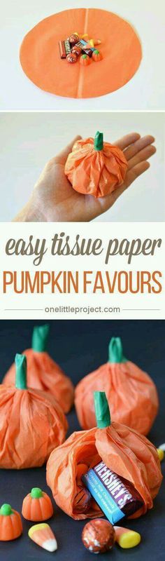 an easy tissue paper pumpkin favours for kids to make and play with it