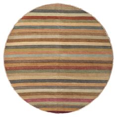 a round rug with multicolored stripes on it