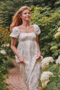 Kaylin Empire Waist Textured Flower Midi Dress Flower Midi Dress, Holiday Soiree, Nature Photoshoot, Floral Cotton Dress, Photoshoot Dress, White Midi, White Floral Dress, Embroidery Lace, Dresses By Length