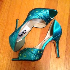 Never Worn. I Bought These For My Wedding But They Were Too Small So I Never Got To Wear Them. They Were Custom Painted So That's Why I Couldn't Return Them. They Are Greener In Real Life. A True Turquoise. This Is Lowest I'll Do For The Price. I'm Already Losing A Lot From What I Paid. Peacock Shoes, Turquoise Wedding, Custom Painted, Shoes Color, My Wedding, Custom Paint, Wedding Shoes, Shoes Women Heels, Real Life