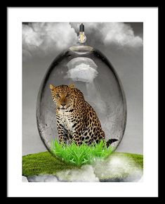 a phone case with an image of a leopard in a glass ball on the grass