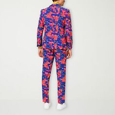 Make a bold statement with this Opposuits men's 3-piece suit and tie set featuring a head-turning pattern. Made from woven fabric, it includes a single-breasted, long-sleeve blazer with a notch lapel and front flap pockets, slim-leg pants with side and back slip pockets and a button closure, and a matching tie.# Pieces In Set: 3Included: 1 Tie(s)1st Piece Description: Blazer1st Piece Collar: Notch Lapel1st Piece Front Style: Single Breasted1st Piece Pockets: 2 Front Flap Pocket(s), 1 Chest Slip… Multicolor Fitted Suits For Formal Occasions, Multicolor Fitted Formal Suits, Fitted Multicolor Suits For Party, Fitted Notch Lapel Printed Blazer, Fitted Notch Lapel Blazer With Printed Details, Fitted Notch Lapel Blazer With Print, Fitted Multicolor Suits For Spring, Multicolor Fitted Notch Lapel Blazer, Spring Fitted Printed Suits