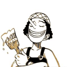 a drawing of a smiling woman holding a toothbrush in one hand and wearing an apron on the other