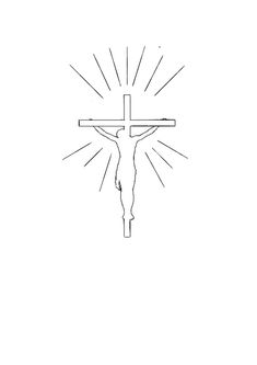 the crucifix is drawn in black and white with rays coming from it