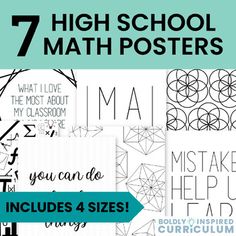 seven high school math posters with the words, you can be included in four sizes