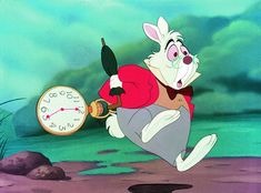 an animated rabbit holding a clock with the words top 10 alice wonderland trivia