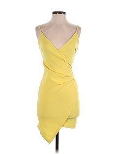 Unbranded Cocktail Dress Size: X-Small Yellow Dresses - used. 95% POLYESTER, 5% SPANDEX, Wrap, Plunge, Short, Sleeveless | Cocktail Dress - Wrap: Yellow Dresses - Used - Size X-Small Chic Summer Bodycon Dress With Surplice Neckline, Chic Spring Bodycon Dress With Surplice Neckline, Summer Cocktail Mini Dress With Surplice Neckline, Spring Bodycon Dress For Night Out With Surplice Neckline, Spring Bodycon Dress With Surplice Neckline For Night Out, Fitted Bodycon Dress With Surplice Neckline For Spring, Yellow Bodycon V-neck Mini Dress, Casual Mini Dress With Surplice Neckline For Party, Fitted Mini Dress With Surplice Neckline For Brunch