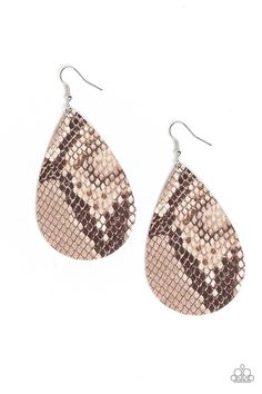 Featuring a brown python print, a shiny leather teardrop frame swings from the ear for a wildly wonderful look. Earring attaches to a standard fishhook fitting. Featured inside The Preview at ONE Life! Sold as one pair of earrings. P5SE-BNXX-093XX Pink Jewels, Brown Earrings, Python Print, The Ear, Paparazzi Accessories, Affordable Jewelry, Paparazzi Jewelry, One Life, Earrings Collection