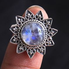 "Moonstone Gemstone RIng, 925 Silver Ring, Gift For Mom, Designer Ring, Floral Ring, Boho Ring, Moonstone Jewelry - ar5312 ( Stamped 925 ) MATERIAL - 925 STERLING SILVER GEMSTONE - Moonstone RING SIZE - Available All Size US STONE SIZE - 10 x 10 MM RING WEIGHT - 4 - 5 GRAMS STONE SHAPE - Round Occasion: Birthday gift, Valentine's Day Gift, Anniversary Gift, Wedding Gift, Engagement Gift, Christmas Gift, Gift For Her, Gift For mom, graduation gift, New Year Gift, Thanksgiving Gift, Housewarming G Celestial Silver Gemstone Rings, White Sterling Silver Fusion Rings, Fusion Style White Sterling Silver Rings, White Rings With Sun And Moon Design As Gift, Mystical Sterling Silver Crystal Ring, Sterling Silver Celestial Crystal Ring, Silver Sterling Moonstone Ring In Fusion Style, Fusion Style Silver Moonstone Ring In Sterling Silver, Sterling Silver Round Moonstone Fusion Ring