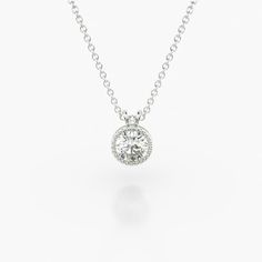 Platinum Milgrain Bezel Diamond Pendant (0.25 CTW - H-I / SI1-SI2). This design is the perfect mix of modern and vintage design, crafted to accent the beauty of a round brilliant diamond with a milgrain bezel and rolled wire basket. This pendant comes on an 18 inch chain with a lobster clasp. Round Diamond Pendant, Platinum Chain, Jewelry Photoshoot, Diamond Jewelry Necklace, Sparkly Things, Wire Basket, Flower Jewelry, Bezel Diamond, Diamond Pendant Necklace