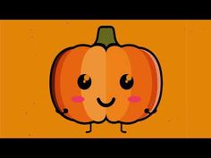 a cartoon pumpkin with two eyes and one nose, standing in front of an orange background