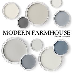 the modern farmhouse paint colors are shown in several different shades and sizes, including white