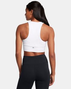 Soft, lightweight performance cotton fabric delivers incredible comfort|Deep V neckline|Ribbed bottom band Fitted Cotton Sports Bra With Seamless Construction, White Fitted V-neck Activewear, Medium Support Solid Color Cotton Activewear, Fitted Cotton Sports Bra With Light Support, Yoga Sports Bra With Contoured Waistband, Fitted White Cotton Sports Bra, Cotton Seamless Activewear With Medium Support, Cotton Sports Bra For Yoga, White Tops With Built-in Padding