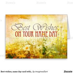 a greeting card with the words best wishes on your name day in red and yellow