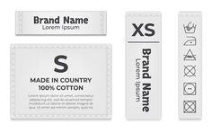 three different types of clothing labels