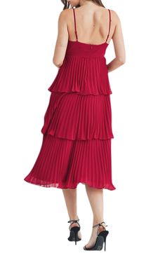 Easily go from the farmers' market to weekend brunch in this breezy midi dress designed in a tiered silhouette. 43 1/2" length Hidden back-zip closure V-neck Adjustable straps Partially lined 100% polyester Hand wash, line dry Imported Designer Midi Dresses, Tiered Midi Dress, Weekend Brunch, Ruby Red, Farmers Market, Nordstrom Rack, Lush, Designer Dresses, Adjustable Straps