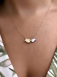 Title : 14k Solid Gold Fish Necklace / Jewelry / Special Gift/ Delicate / White Gold / Yellow Gold /  Christmas Gift / Pendant Necklace / Fish / Animal / LuckyFollow on Instagram - @saitbasmacijewellery Elegant 14k Gold Fish-shaped Jewelry, Gold Fish-shaped Necklace For Gift, Handmade White Fish-shaped Jewelry, Elegant Yellow Gold Fish Shaped Necklace, Gold Fish Necklace, Fish Animal, Baguette Necklace, Cube Necklace, Fish Necklace