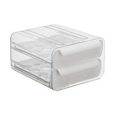 an empty plastic container with two compartments